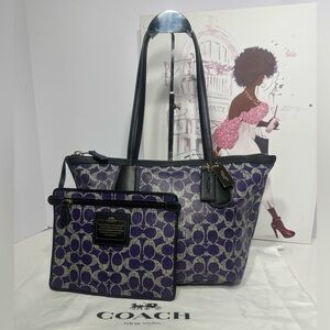 Coach Signature Coated Canvas Taxi Zip Top Tote